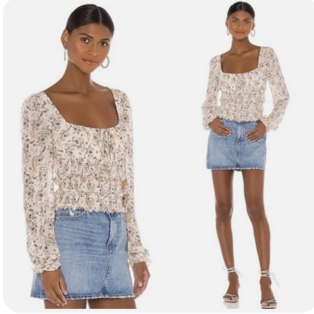 NWT Free People Lolita Floral Print Top Beige Size M